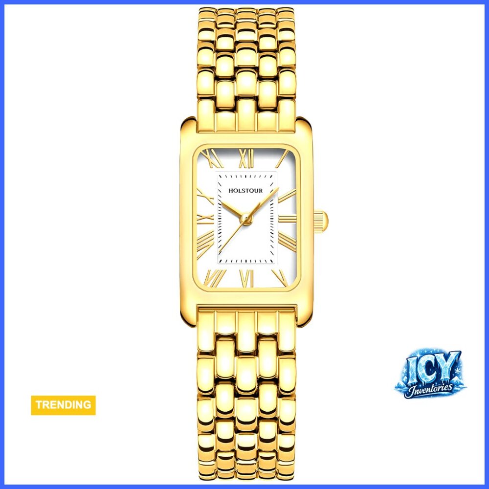Vintage Rectangular Case Gold Watch Waterproof Wi… - image 1